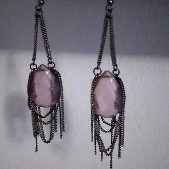 Purple stone dangly earrings - Picture 1 of 2